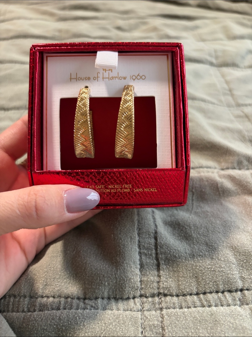 House of Harlow 1960 Textured Gold Herringbone Hoop Earrings